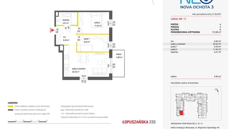 Rzut - Mieszkanie na sprzedaż 3 pokoje o powierzchni 51,69 m² - numer 18 w Neo Nova Ochota 3