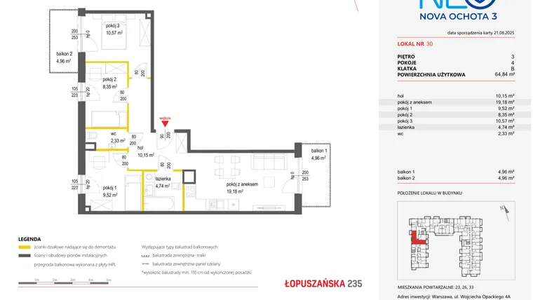 Rzut - Mieszkanie na sprzedaż 4 pokoje o powierzchni 64,84 m² - numer 30 w Neo Nova Ochota 3