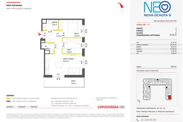 Rzut - Mieszkanie na sprzedaż 3 pokoje o powierzchni 52,63 m² - numer 114 w Neo Nova Ochota 6