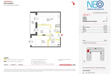 Rzut - Mieszkanie na sprzedaż 3 pokoje o powierzchni 56,76 m² - numer 16 w Neo Nova Ochota 6