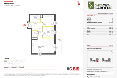 Rzut - Mieszkanie na sprzedaż 3 pokoje o powierzchni 54,36 m² - numer 46 w Nova Viva Garden 6