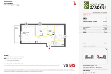 Rzut - Mieszkanie na sprzedaż 3 pokoje o powierzchni 55,43 m² - numer 66 w Nova Viva Garden 6