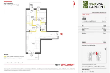 Rzut - Mieszkanie na sprzedaż 3 pokoje o powierzchni 58,64 m² - numer 70 w Nova Viva Garden 7