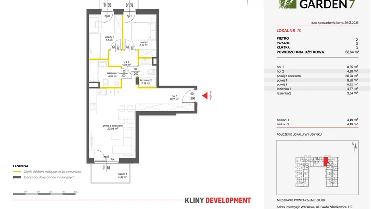 Rzut - Mieszkanie na sprzedaż 3 pokoje o powierzchni 58,64 m² - numer 70 w Nova Viva Garden 7