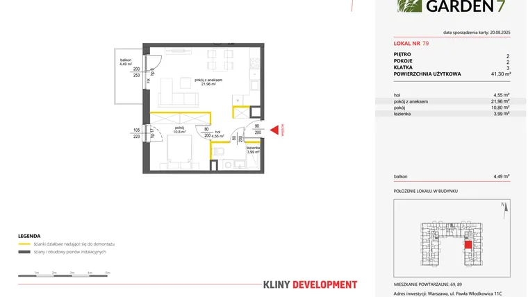 Rzut - Mieszkanie na sprzedaż 2 pokoje o powierzchni 41,3 m² - numer 79 w Nova Viva Garden 7