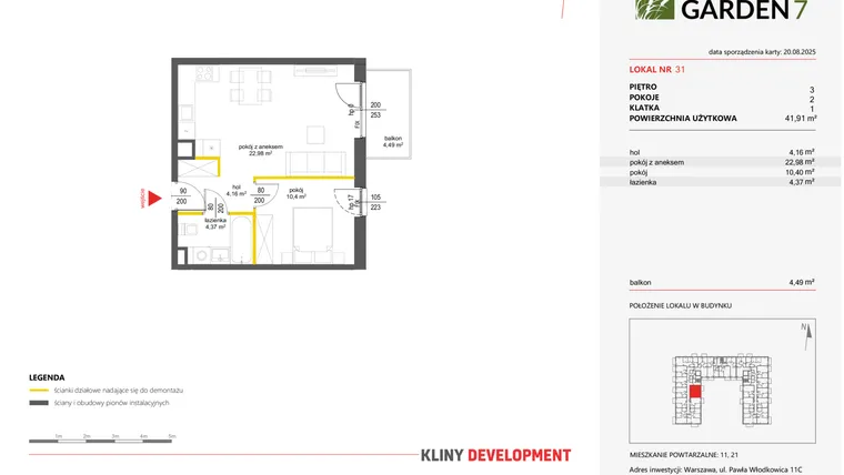 Rzut - Mieszkanie na sprzedaż 2 pokoje o powierzchni 41,91 m² - numer 31 w Nova Viva Garden 7