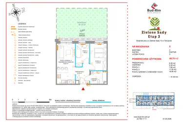 Rzut - Mieszkanie na sprzedaż 3 pokoje o powierzchni 49,7 m² - numer 5 w Zielone Sady etap III B2