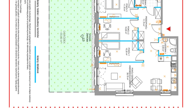 Rzut - Mieszkanie na sprzedaż 3 pokoje o powierzchni 80,65 m² - numer 11 w Zielone Sady etap III B2