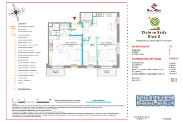 Rzut - Mieszkanie na sprzedaż 3 pokoje o powierzchni 79,9 m² - numer 25 w Zielone Sady etap III B2