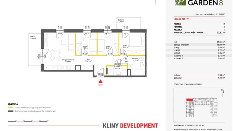 Rzut - Mieszkanie na sprzedaż 4 pokoje o powierzchni 62,82 m² - numer 26 w Nova Viva Garden 8