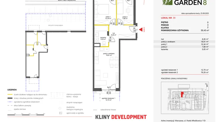 Rzut - Mieszkanie na sprzedaż 3 pokoje o powierzchni 50,45 m² - numer 39 w Nova Viva Garden 8
