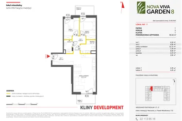 Rzut - Mieszkanie na sprzedaż 3 pokoje o powierzchni 56,92 m² - numer 17 w Nova Viva Garden 8