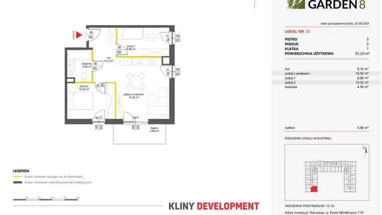 Rzut - Mieszkanie na sprzedaż 3 pokoje o powierzchni 51,23 m² - numer 30 w Nova Viva Garden 8