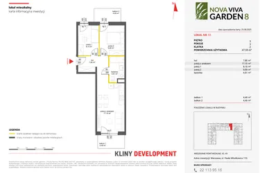 Rzut - Mieszkanie na sprzedaż 3 pokoje o powierzchni 47,55 m² - numer 55 w Nova Viva Garden 8