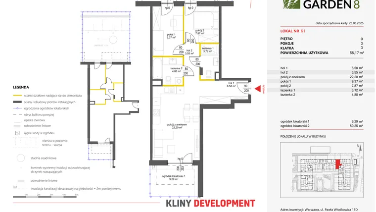 Rzut - Mieszkanie na sprzedaż 3 pokoje o powierzchni 58,17 m² - numer 61 w Nova Viva Garden 8