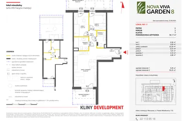 Rzut - Mieszkanie na sprzedaż 3 pokoje o powierzchni 58,17 m² - numer 61 w Nova Viva Garden 8