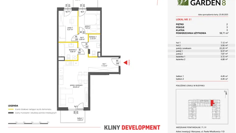 Rzut - Mieszkanie na sprzedaż 3 pokoje o powierzchni 58,71 m² - numer 81 w Nova Viva Garden 8