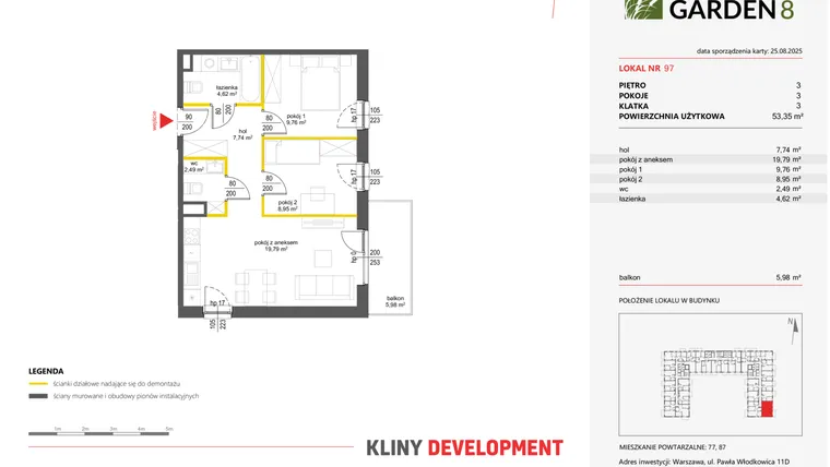 Rzut - Mieszkanie na sprzedaż 3 pokoje o powierzchni 53,35 m² - numer 97 w Nova Viva Garden 8