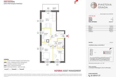Rzut - Mieszkanie na sprzedaż 3 pokoje o powierzchni 60 m² - numer F.124 w Piastova Osada