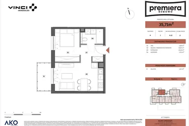 Rzut - Mieszkanie na sprzedaż 2 pokoje o powierzchni 35,71 m² - numer A.12 w Premiera Bemowo