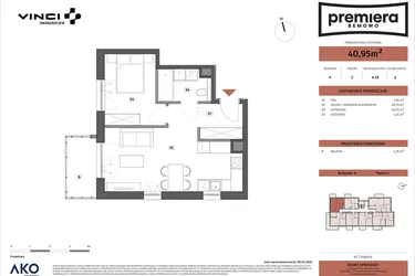Rzut - Mieszkanie na sprzedaż 2 pokoje o powierzchni 40,95 m² - numer A.18 w Premiera Bemowo