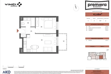 Rzut - Mieszkanie na sprzedaż 2 pokoje o powierzchni 41,48 m² - numer C.17 w Premiera Bemowo