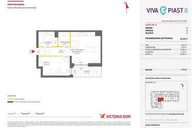 Rzut - Mieszkanie na sprzedaż 2 pokoje o powierzchni 42,19 m² - numer A.16 w Viva Piast 5