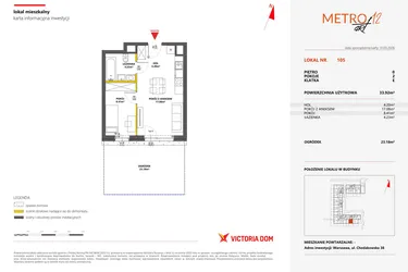 Rzut - Mieszkanie na sprzedaż 2 pokoje o powierzchni 33,92 m² - numer 105 w Metro Art 12