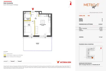 Rzut - Mieszkanie na sprzedaż 2 pokoje o powierzchni 44,42 m² - numer 104 w Metro Art 12