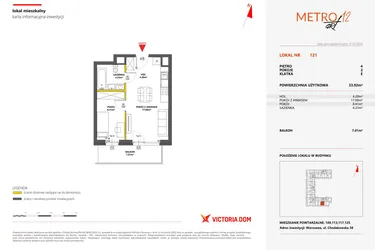 Rzut - Mieszkanie na sprzedaż 2 pokoje o powierzchni 33,92 m² - numer 121 w Metro Art 12