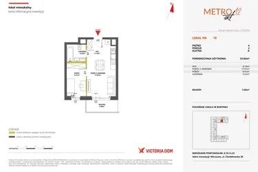 Rzut - Mieszkanie na sprzedaż 2 pokoje o powierzchni 33,85 m² - numer 18 w Metro Art 12