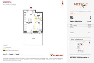 Rzut - Mieszkanie na sprzedaż 2 pokoje o powierzchni 33,37 m² - numer 2 w Metro Art 12