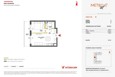 Rzut - Mieszkanie na sprzedaż 2 pokoje o powierzchni 36,94 m² - numer 65 w Metro Art 12