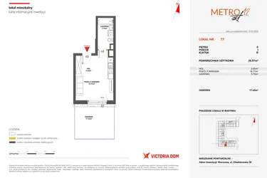Rzut - Mieszkanie na sprzedaż 1 pokój o powierzchni 26,97 m² - numer 77 w Metro Art 12