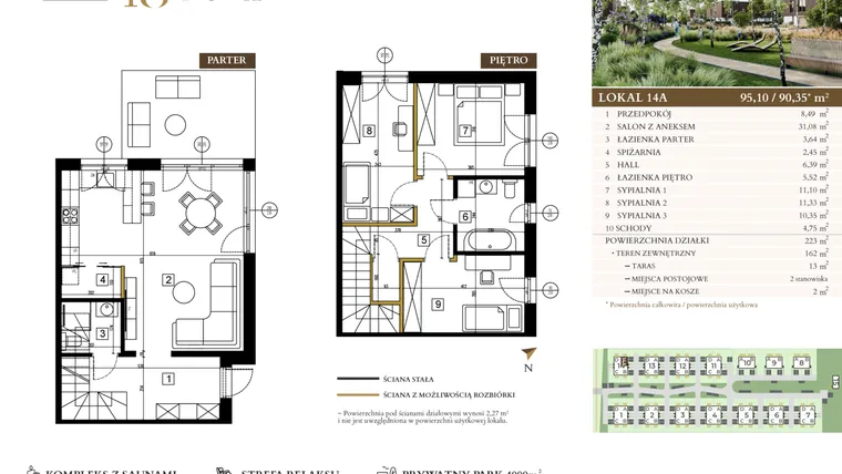 Rzut - Mieszkanie na sprzedaż 4 pokoje o powierzchni 95,1 m² - numer 14A w Lawinowa 18 - Etap III