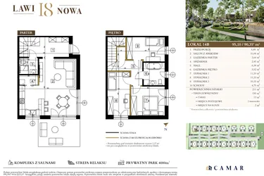 Rzut - Mieszkanie na sprzedaż 4 pokoje o powierzchni 95,1 m² - numer 14B w Lawinowa 18 - Etap III