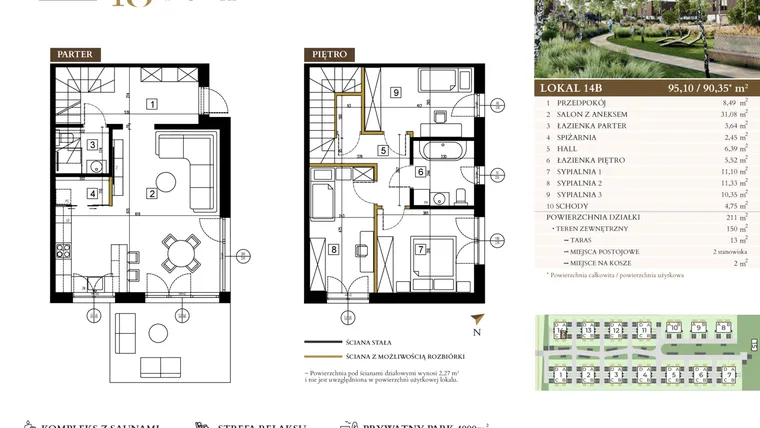 Rzut - Mieszkanie na sprzedaż 4 pokoje o powierzchni 95,1 m² - numer 14B w Lawinowa 18 - Etap III