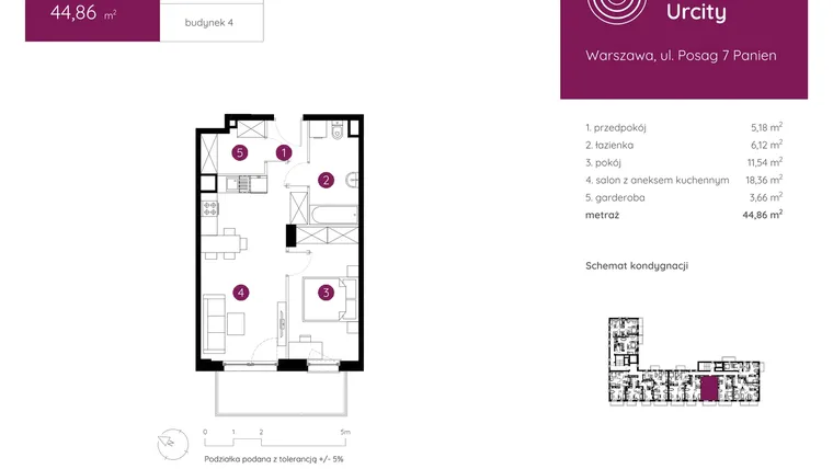 Rzut - Mieszkanie na sprzedaż 2 pokoje o powierzchni 44,86 m² - numer 4.A.2.04 w Murapol Urcity