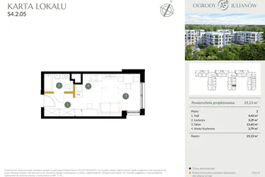 Rzut - Mieszkanie na sprzedaż 1 pokój o powierzchni 25,13 m² - numer S4.2.05 w Ogrody Julianów
