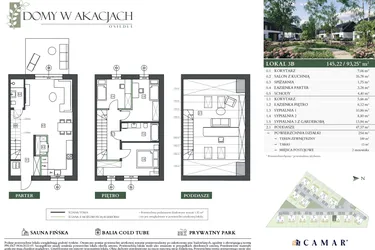 Rzut - Dom na sprzedaż 4 pokoje o powierzchni 145,22 m² - numer 3B w Domy w akacjach
