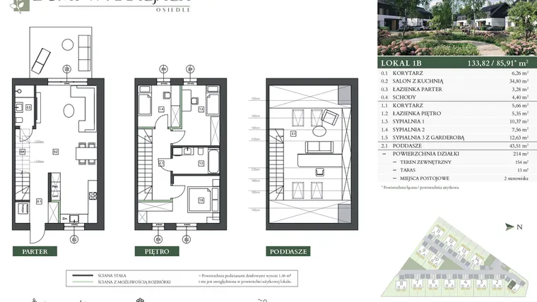 Rzut - Dom na sprzedaż 4 pokoje o powierzchni 133,82 m² - numer 1B w Domy w akacjach