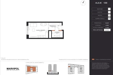 Rzut - Mieszkanie na sprzedaż 1 pokój o powierzchni 28,04 m² - numer M025 w Aleje 138