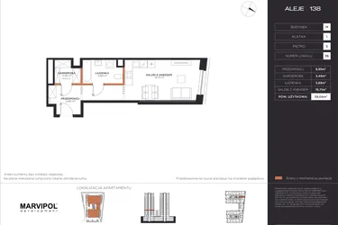 Rzut - Mieszkanie na sprzedaż 1 pokój o powierzchni 39,04 m² - numer M036 w Aleje 138