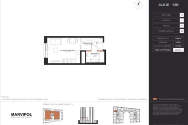 Rzut - Mieszkanie na sprzedaż 1 pokój o powierzchni 28,04 m² - numer M034 w Aleje 138