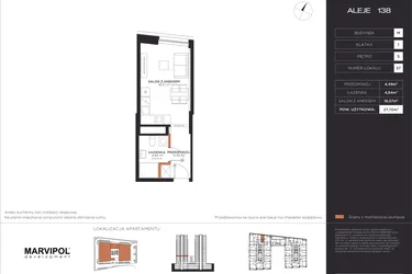Rzut - Mieszkanie na sprzedaż 1 pokój o powierzchni 27,7 m² - numer M037 w Aleje 138