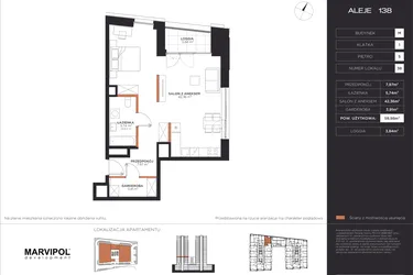 Rzut - Mieszkanie na sprzedaż 1 pokój o powierzchni 59,98 m² - numer M038 w Aleje 138