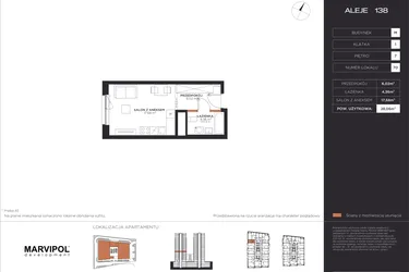 Rzut - Mieszkanie na sprzedaż 1 pokój o powierzchni 28,06 m² - numer M070 w Aleje 138