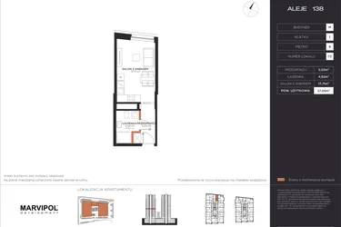 Rzut - Mieszkanie na sprzedaż 1 pokój o powierzchni 27,66 m² - numer M073 w Aleje 138