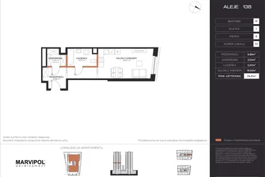 Rzut - Mieszkanie na sprzedaż 1 pokój o powierzchni 39,31 m² - numer M072 w Aleje 138