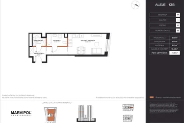 Rzut - Mieszkanie na sprzedaż 1 pokój o powierzchni 39,31 m² - numer M096 w Aleje 138